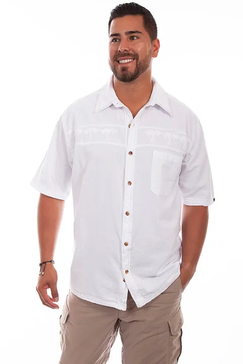 Men's Farthest Point Collection Shirt: Short Sleeve Palm Trees White