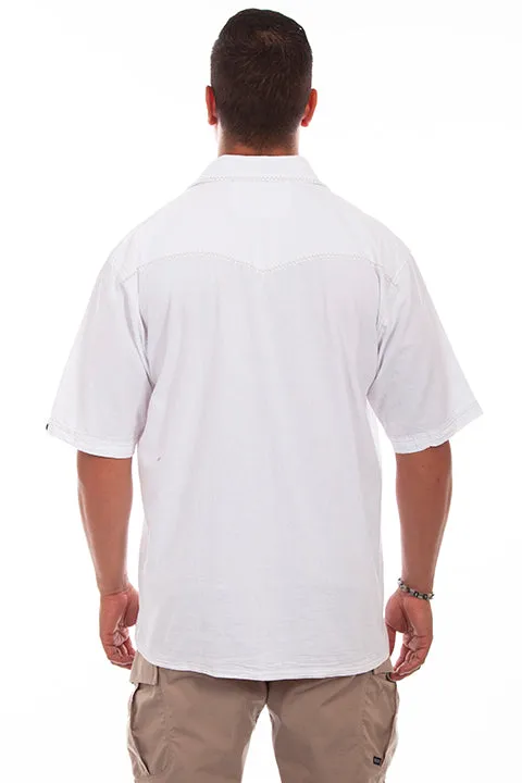 Men's Farthest Point Collection Shirt: Short Sleeve Palm Trees White