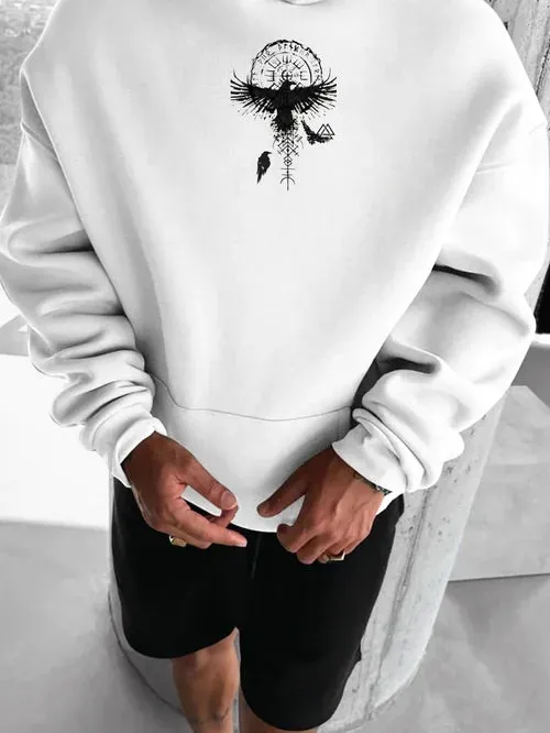 Men's Stylish Viking Crow Print Hoodie