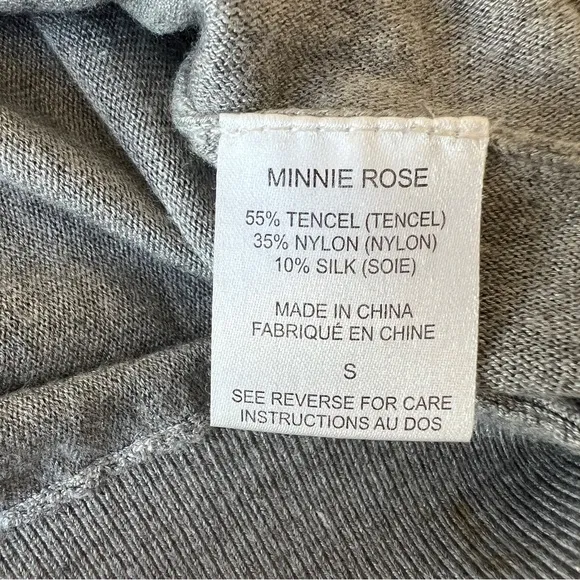 MINNIE ROSE SWEATER S V NECK TENCEL SILK NYLON LONG LENGTH OVERSIZED CASUAL GRAY