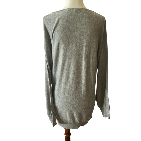 MINNIE ROSE SWEATER S V NECK TENCEL SILK NYLON LONG LENGTH OVERSIZED CASUAL GRAY