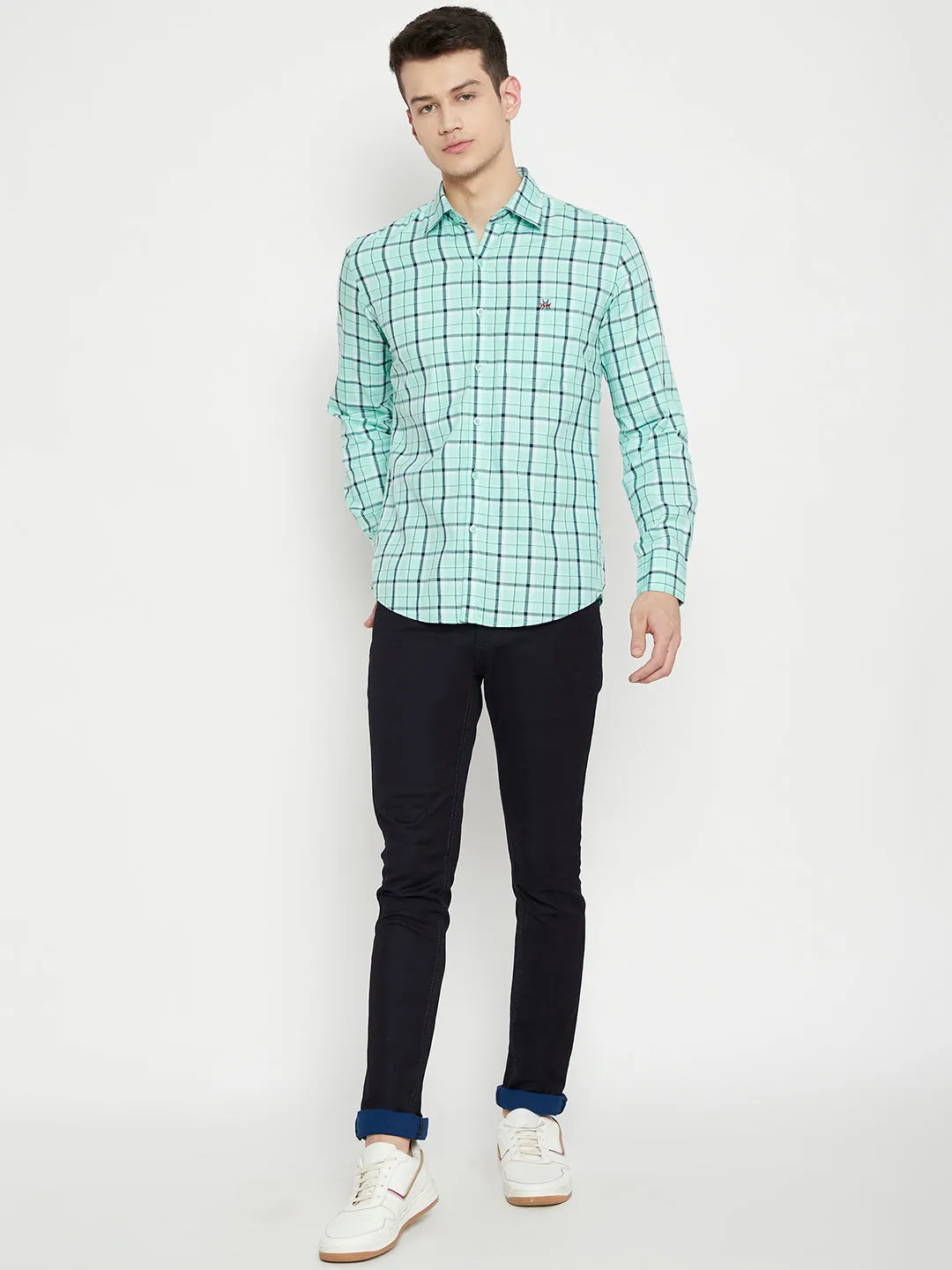 Mint Green Checked Slim Fit shirt