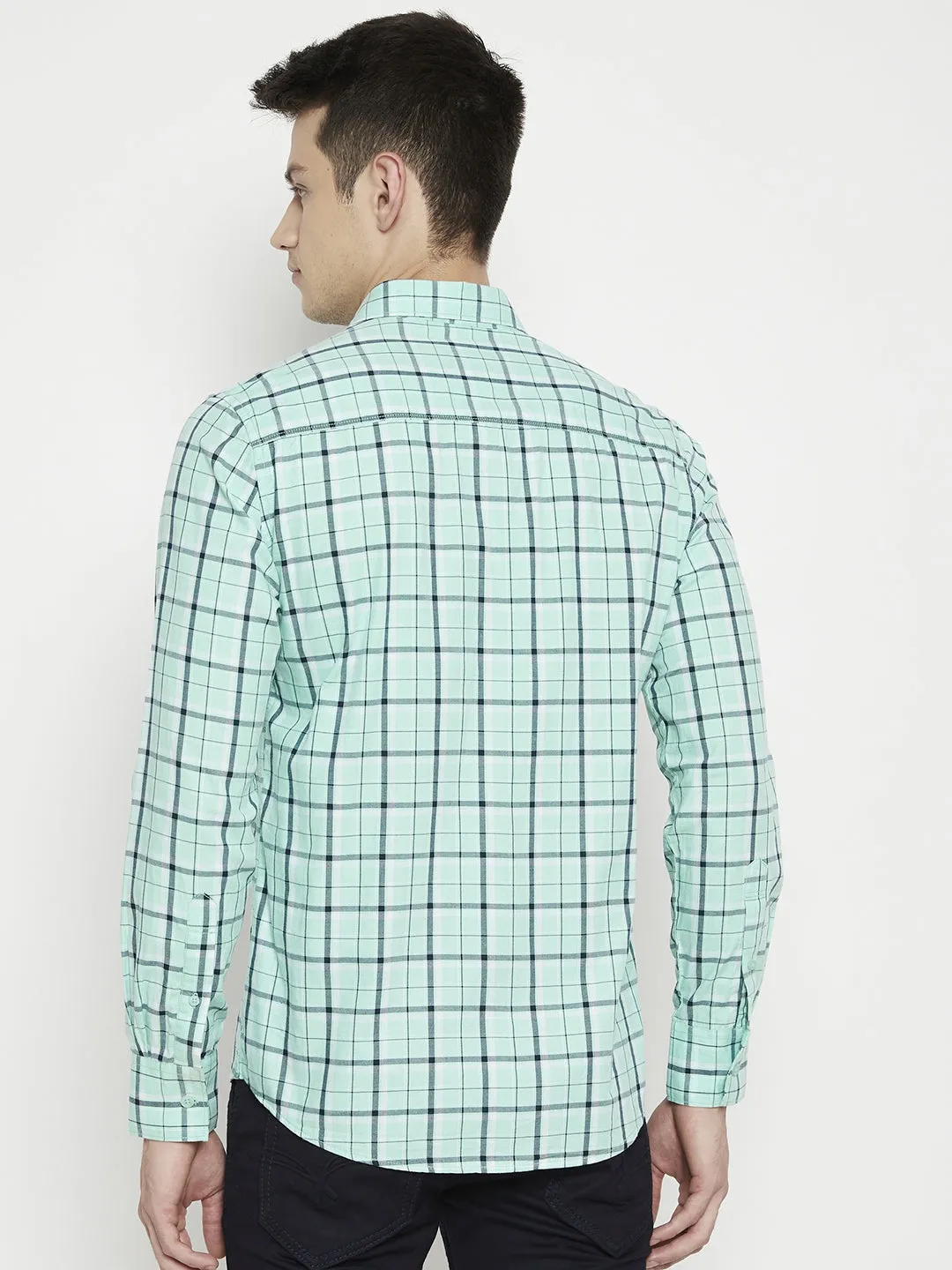 Mint Green Checked Slim Fit shirt