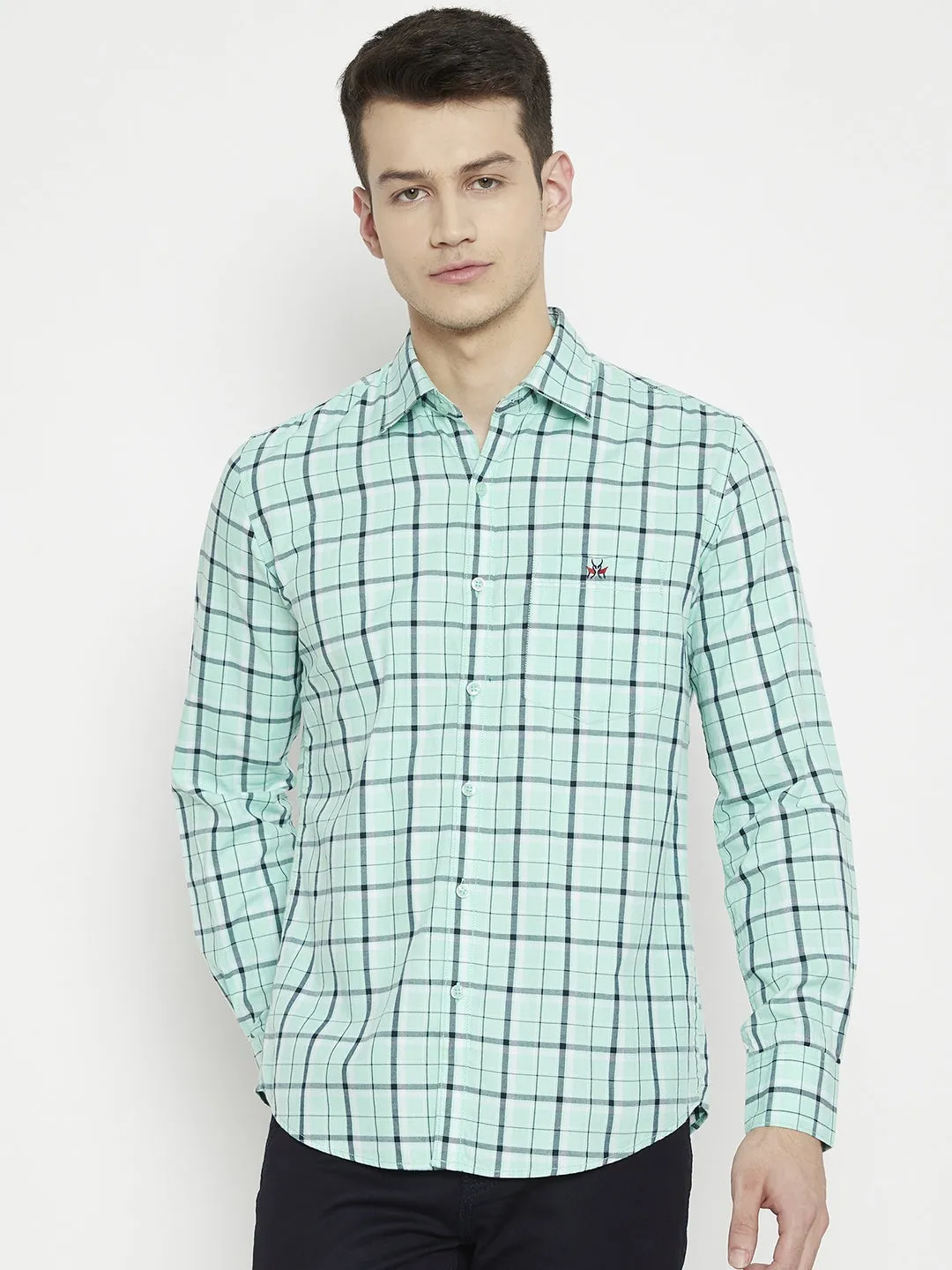 Mint Green Checked Slim Fit shirt