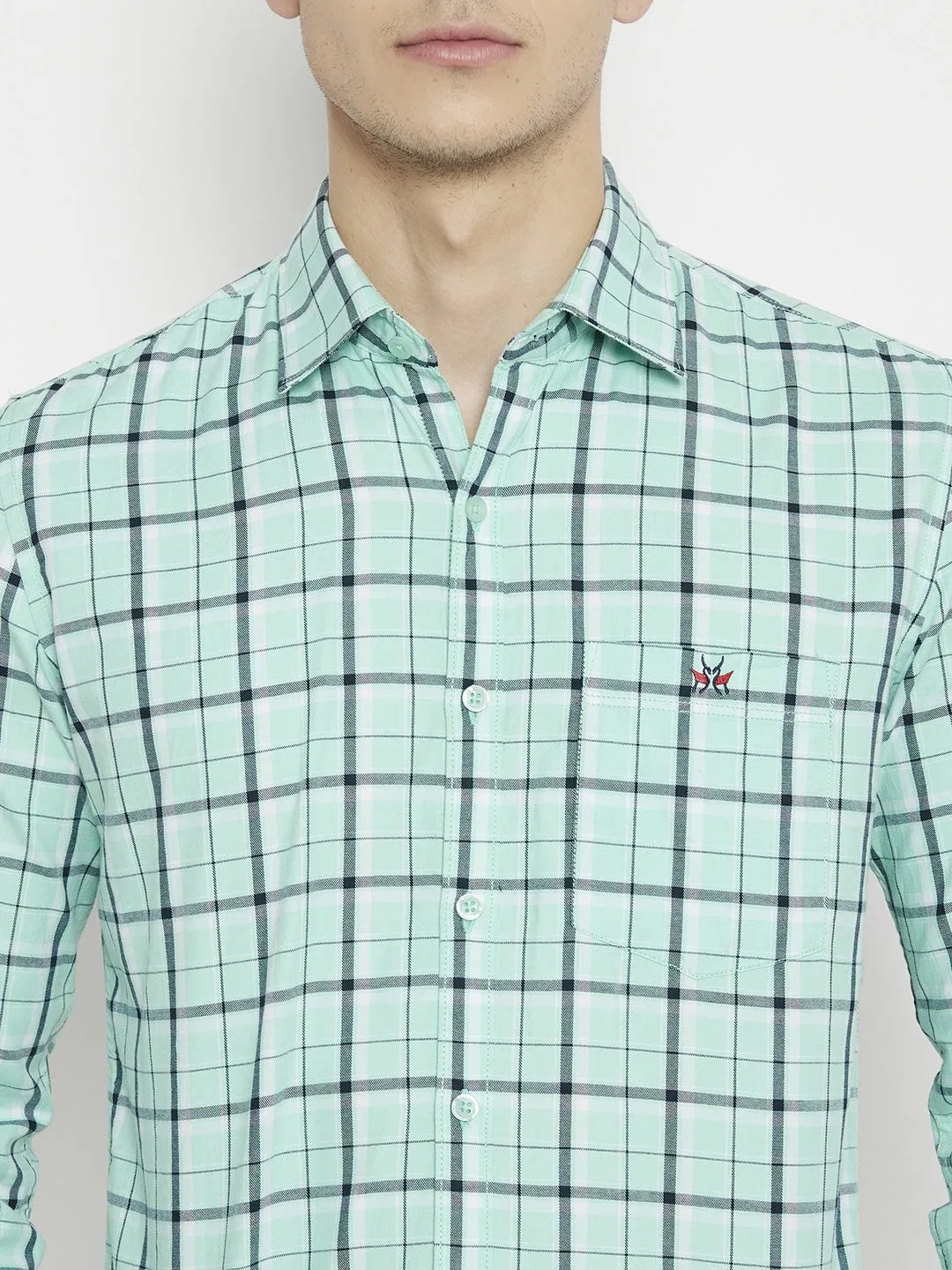 Mint Green Checked Slim Fit shirt