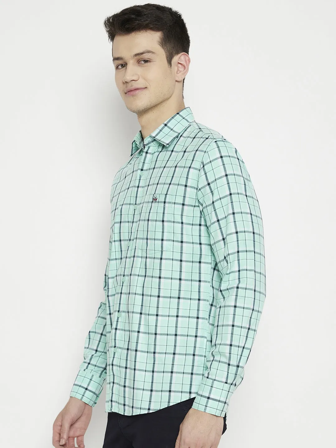 Mint Green Checked Slim Fit shirt