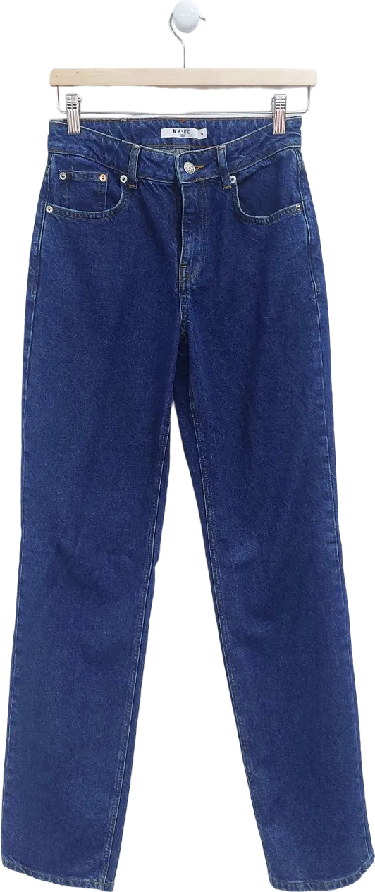 NA-KD Blue High Waist Fold Up Jeans UK 6