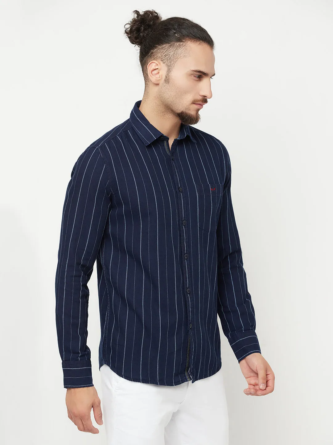 Navy Blue Striped Casual Shirt