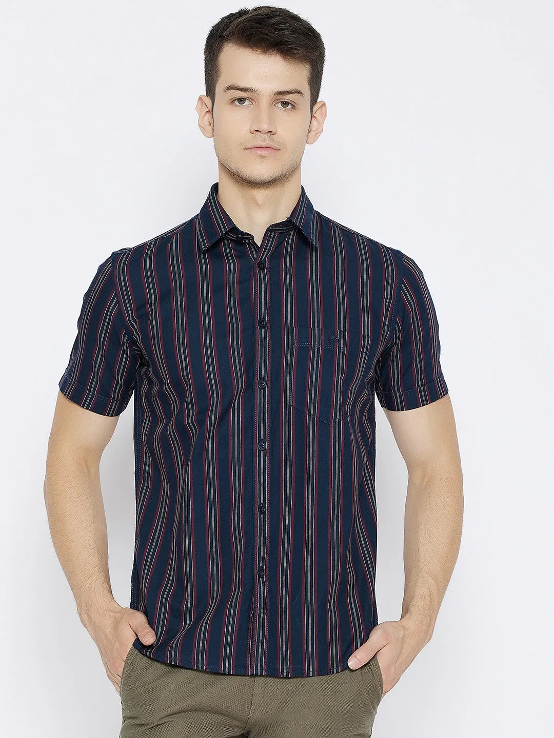 Navy Blue Striped Slim Fit shirt