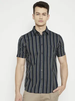 Navy Blue Striped Slim Fit shirt
