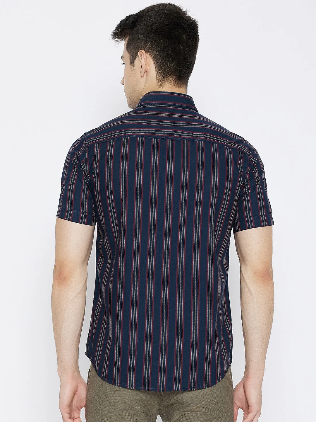 Navy Blue Striped Slim Fit shirt