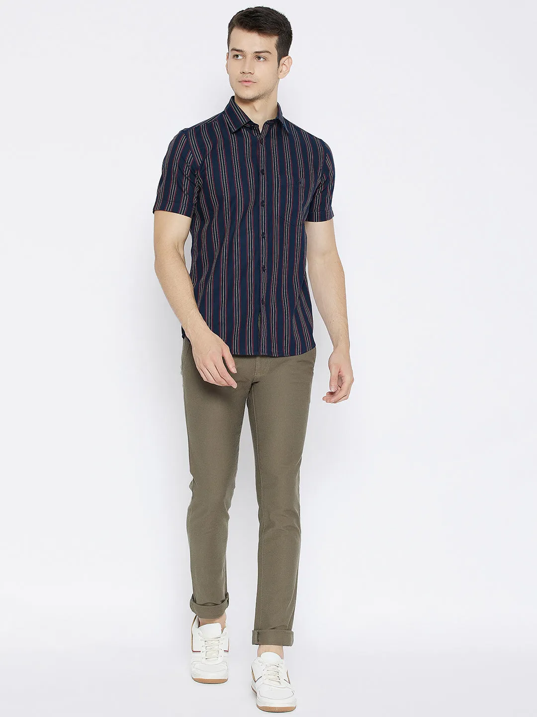 Navy Blue Striped Slim Fit shirt