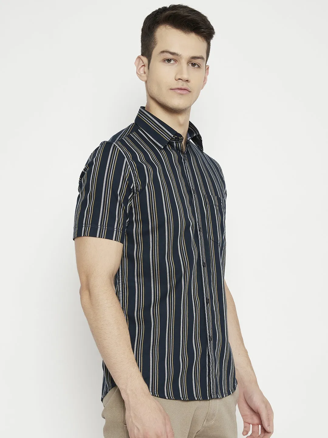 Navy Blue Striped Slim Fit shirt