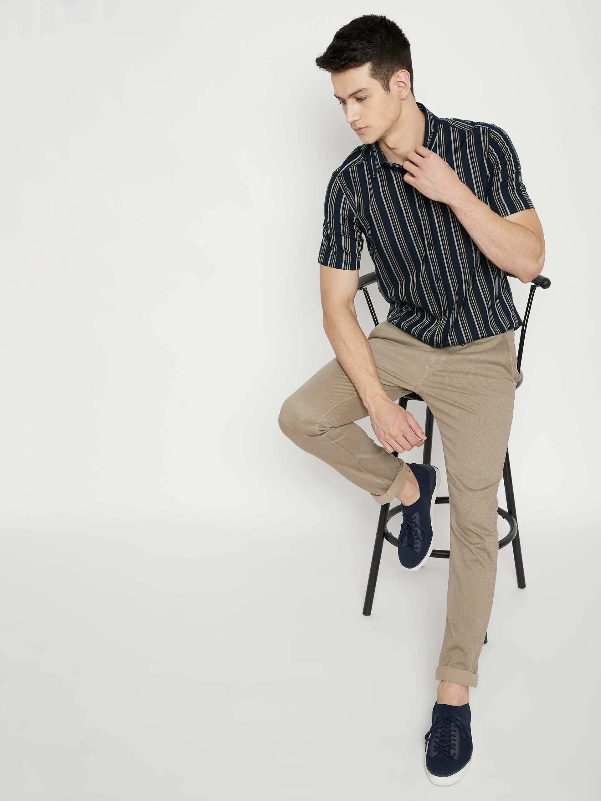 Navy Blue Striped Slim Fit shirt