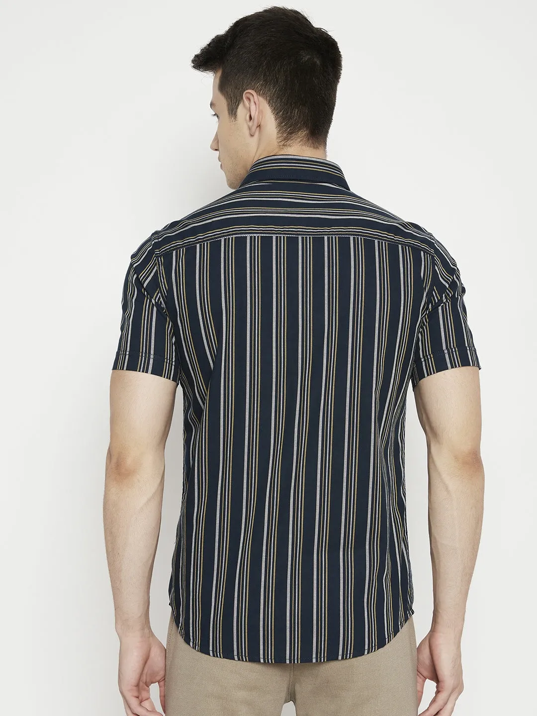 Navy Blue Striped Slim Fit shirt