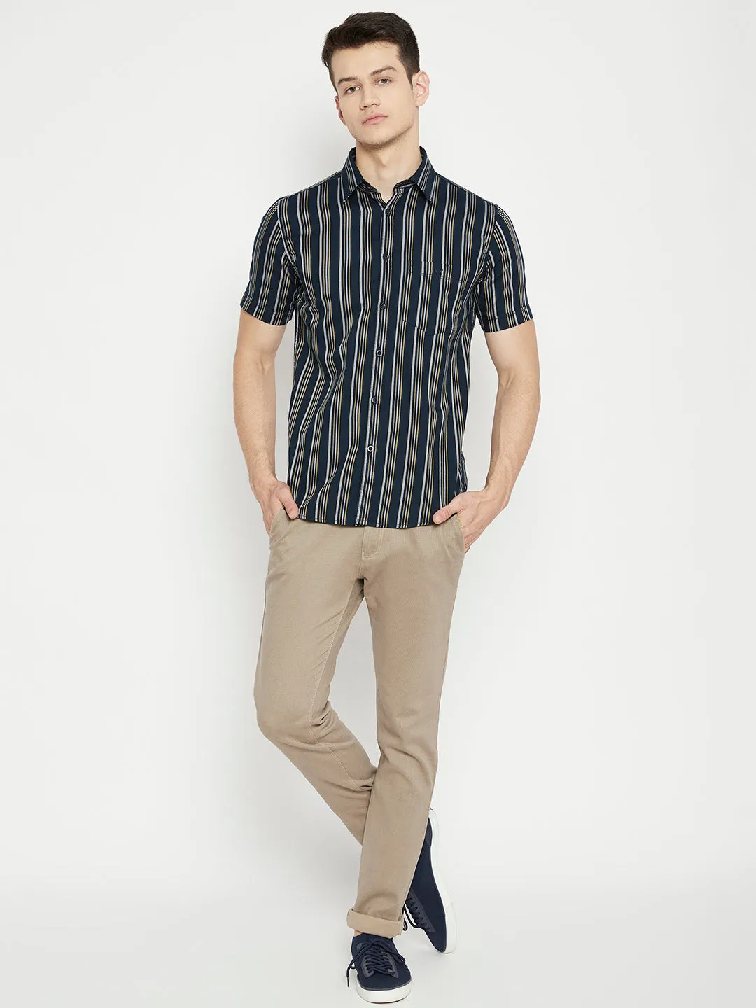 Navy Blue Striped Slim Fit shirt
