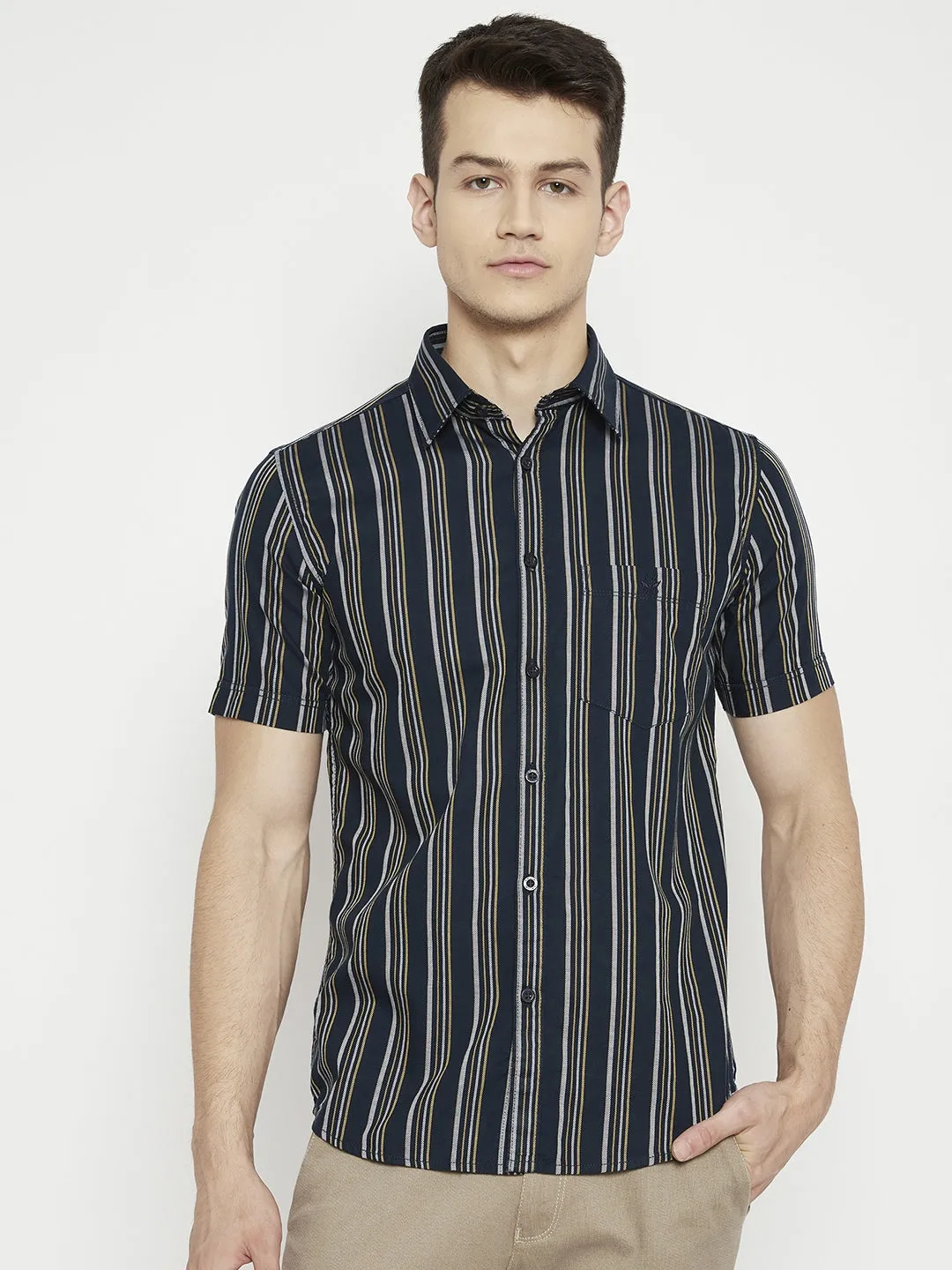 Navy Blue Striped Slim Fit shirt