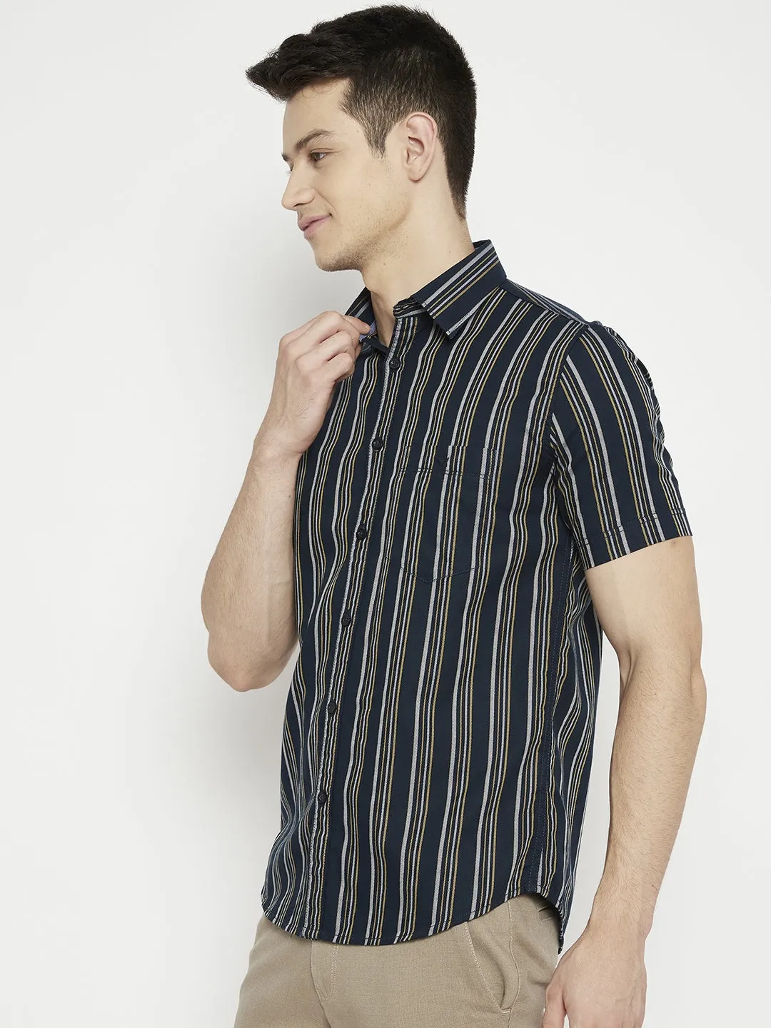Navy Blue Striped Slim Fit shirt