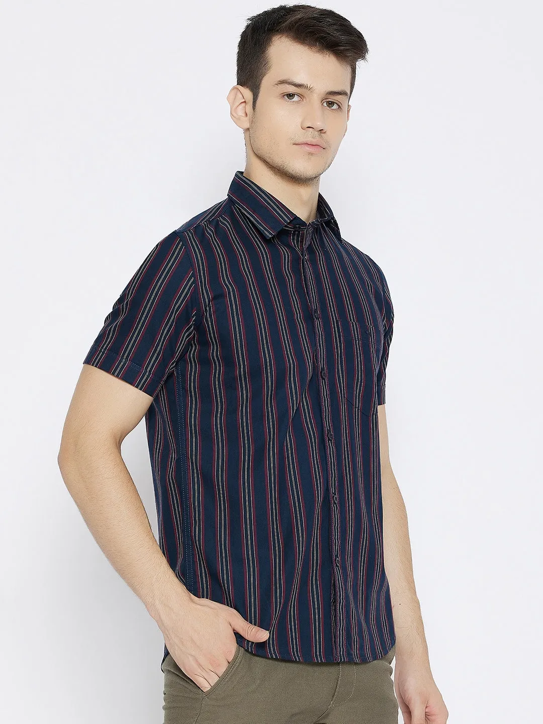 Navy Blue Striped Slim Fit shirt