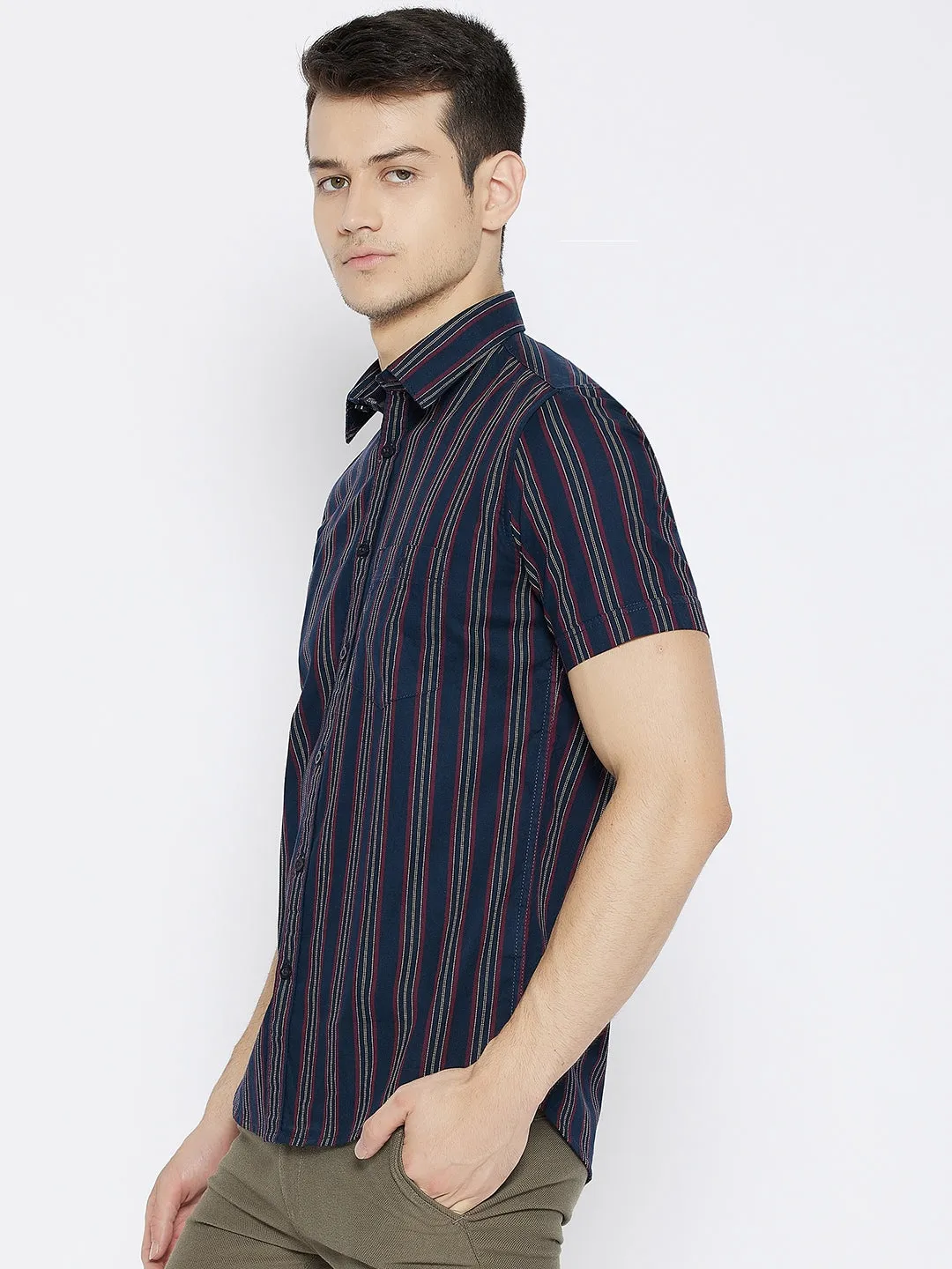 Navy Blue Striped Slim Fit shirt