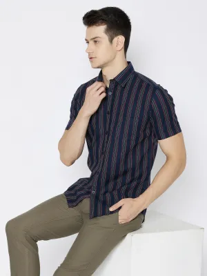 Navy Blue Striped Slim Fit shirt