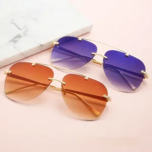New Fashion Metal Sunglasses Frameless Gradual change frog mirror
