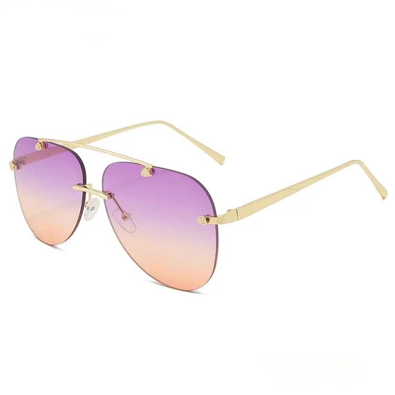 New Fashion Metal Sunglasses Frameless Gradual change frog mirror