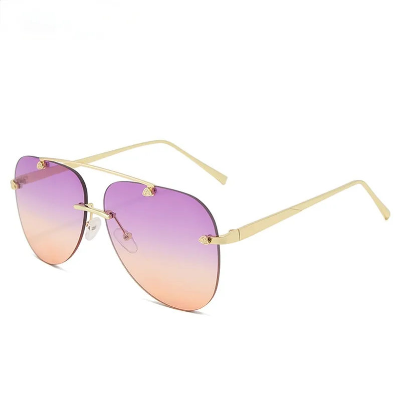 New Fashion Metal Sunglasses Frameless Gradual change frog mirror
