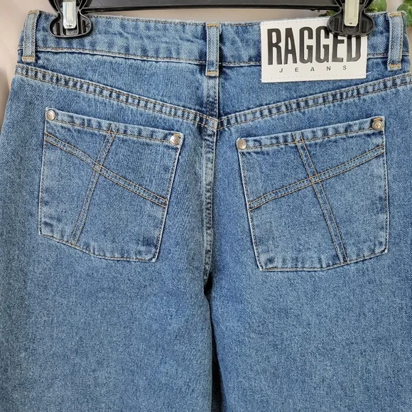 NEW Ragged Priest Release Low Rise Baggy Y2K Denim Jeans Mid Blue 24
