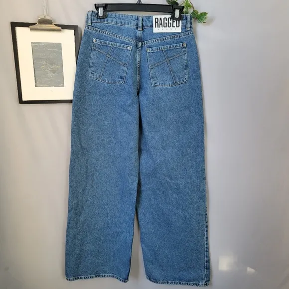 NEW Ragged Priest Release Low Rise Baggy Y2K Denim Jeans Mid Blue 24