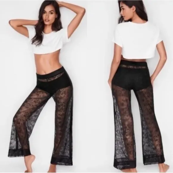NWT Victoria's Secret VS Pants Black Lace lounge pants Size Large