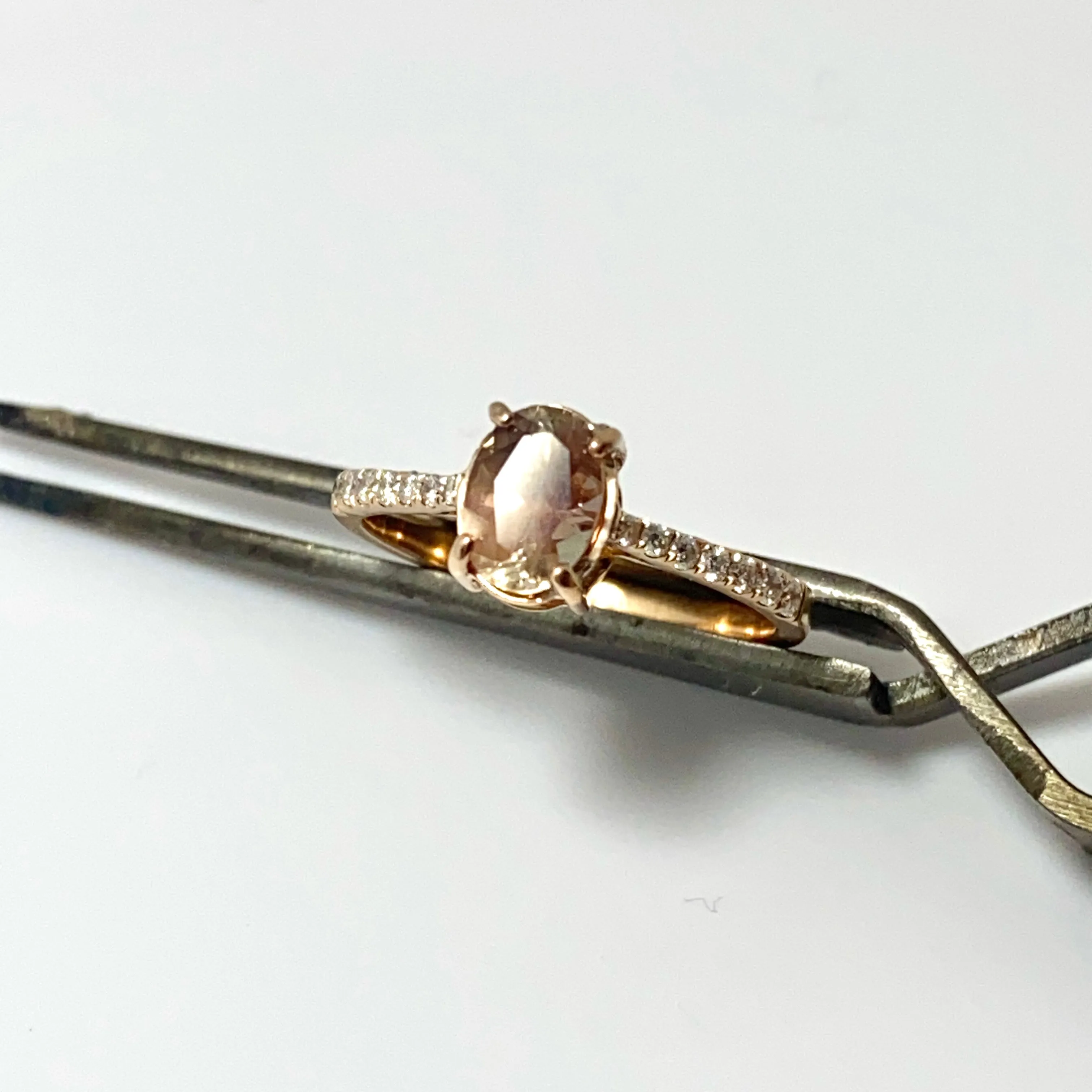 Oregon Sunstone and Diamond Ring in 14k Rose Gold