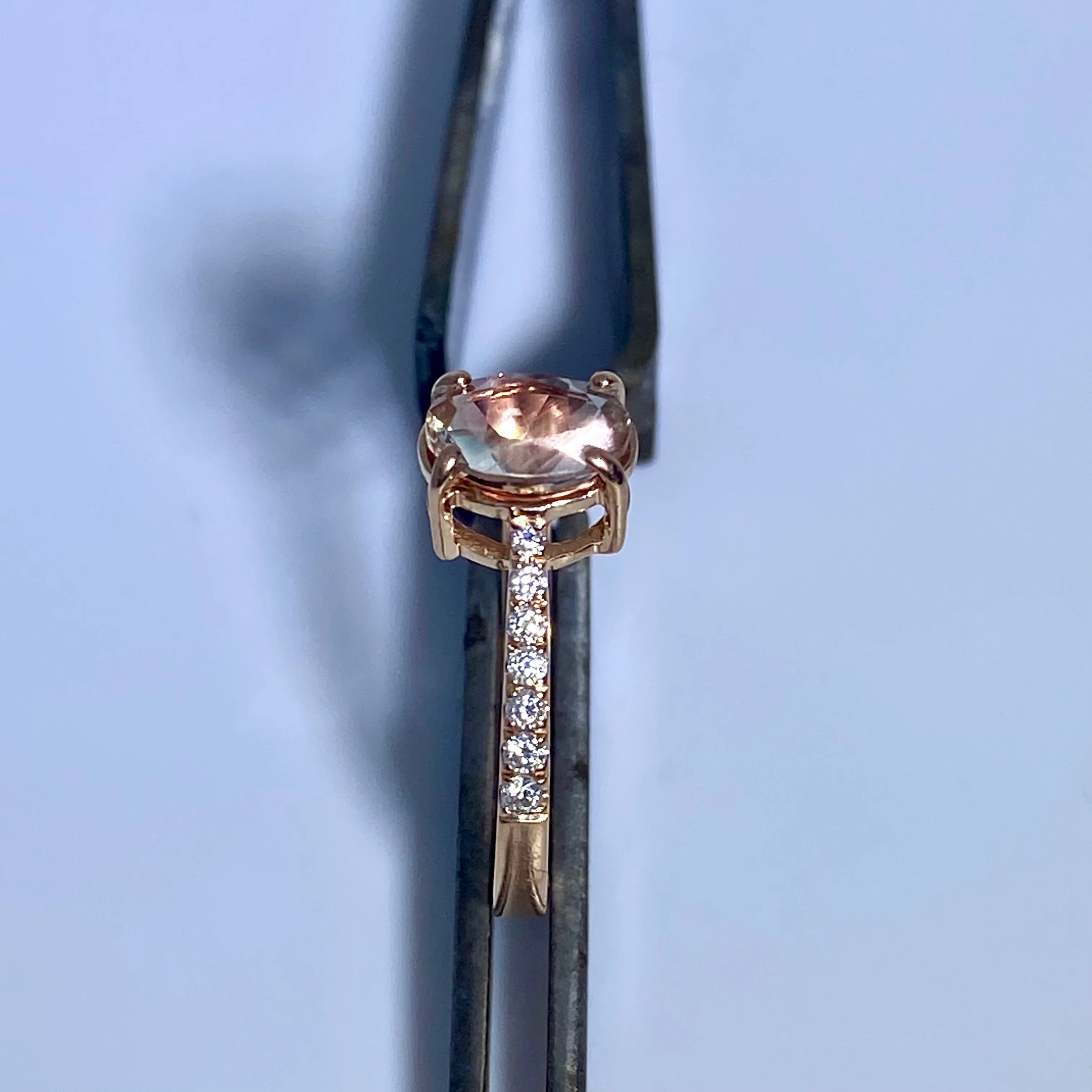 Oregon Sunstone and Diamond Ring in 14k Rose Gold