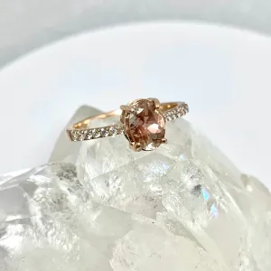 Oregon Sunstone and Diamond Ring in 14k Rose Gold
