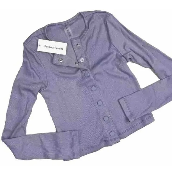 Outdoor Voices NWT CozyRib Cropped Cardigan Earl Grey Light Purple Size Small