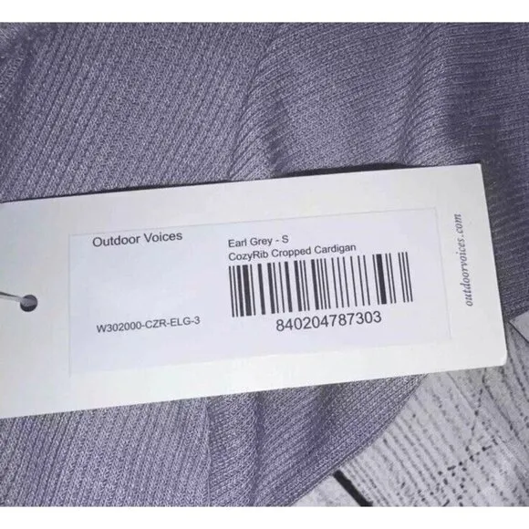 Outdoor Voices NWT CozyRib Cropped Cardigan Earl Grey Light Purple Size Small