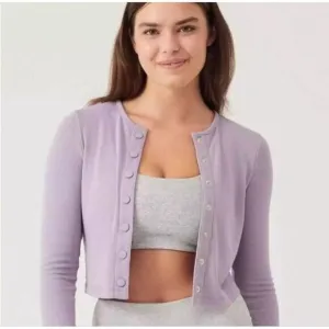 Outdoor Voices NWT CozyRib Cropped Cardigan Earl Grey Light Purple Size Small