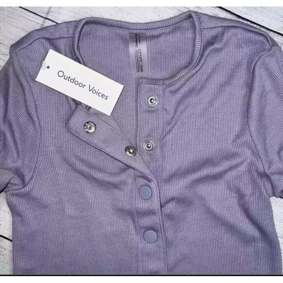 Outdoor Voices NWT CozyRib Cropped Cardigan Earl Grey Light Purple Size Small
