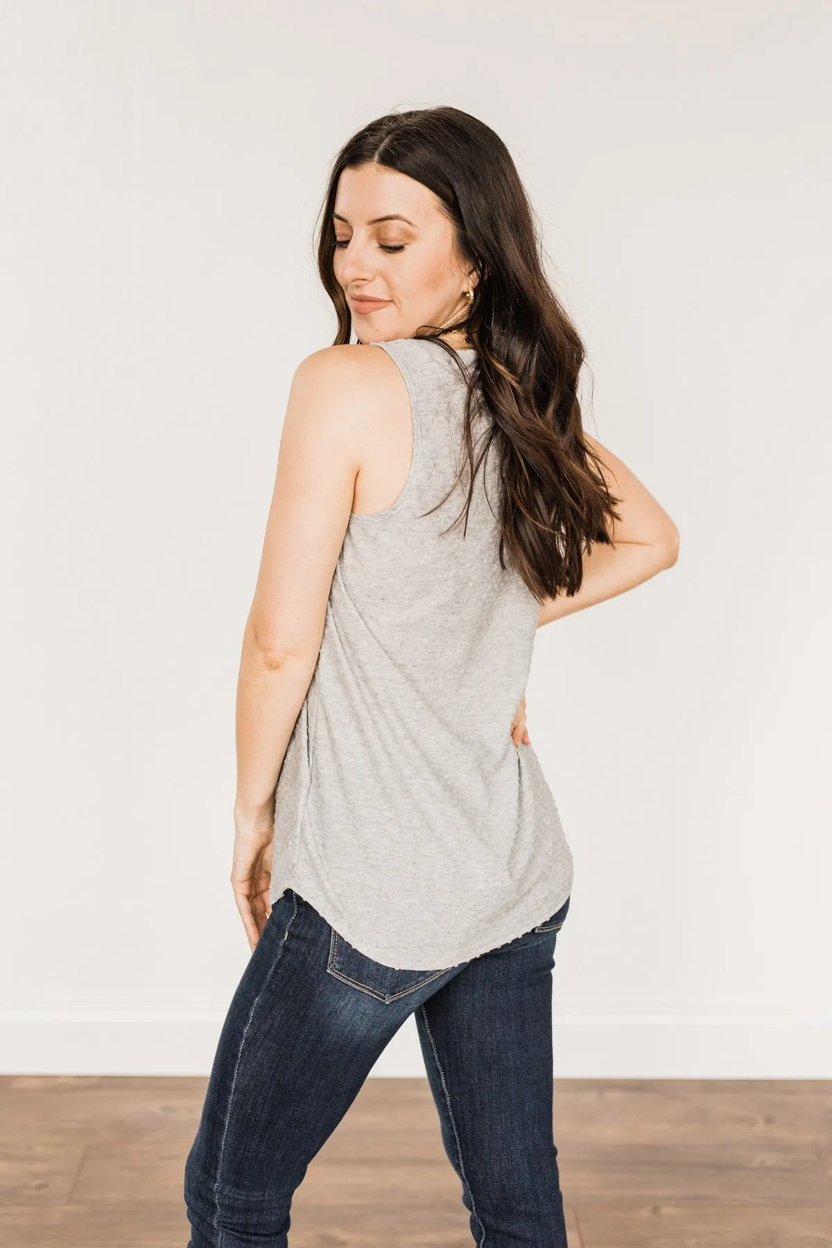 Owns My Heart V-Neck Tank Top- Grey