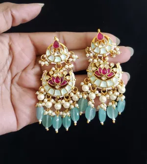 Pachi Kundan Lotus Earrings With Gold Plating B54
