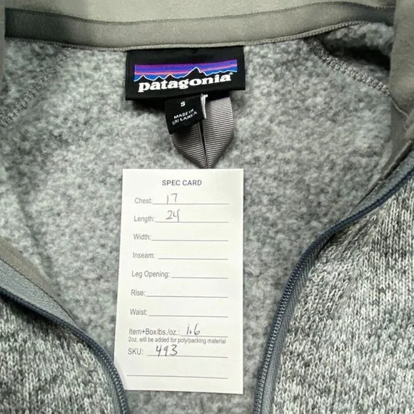 Patagonia Women's 1/4 Zip Better Sweater Grey Size Small