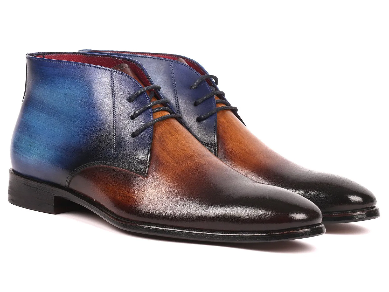 Paul Parkman Men's Calfskin Chukka Boots in Brown & Blue