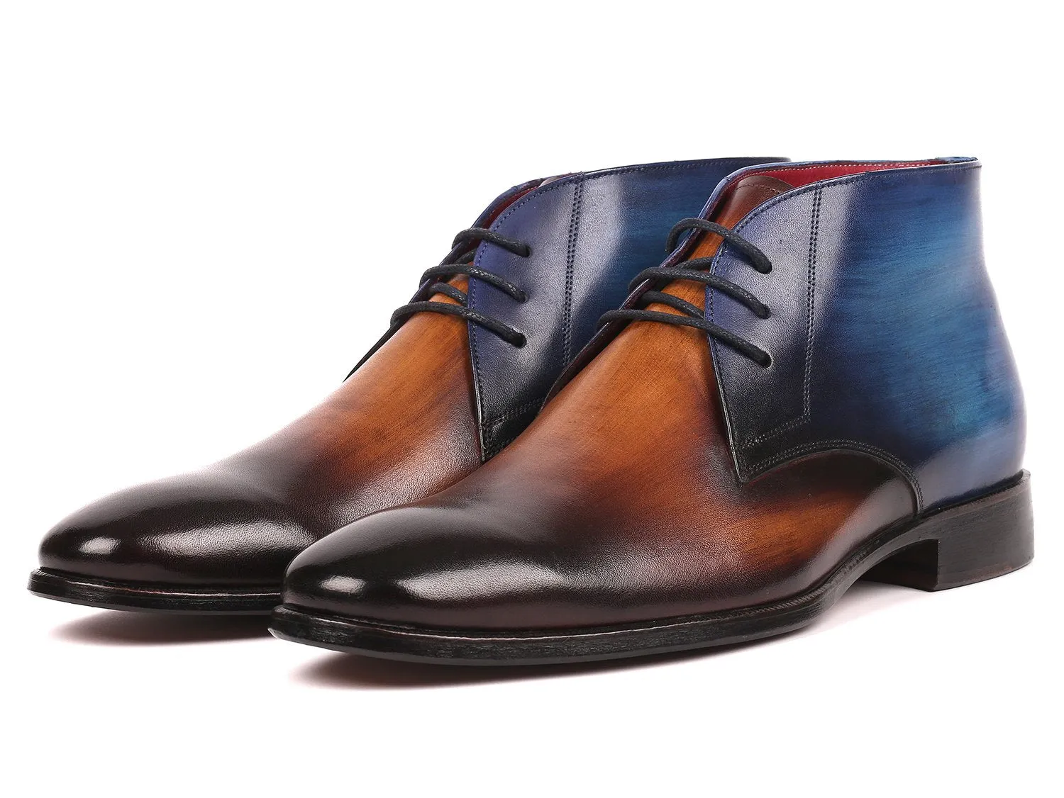 Paul Parkman Men's Calfskin Chukka Boots in Brown & Blue