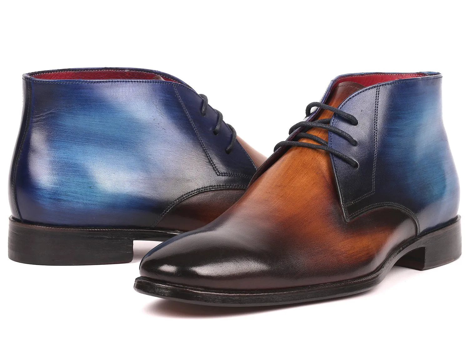 Paul Parkman Men's Calfskin Chukka Boots in Brown & Blue