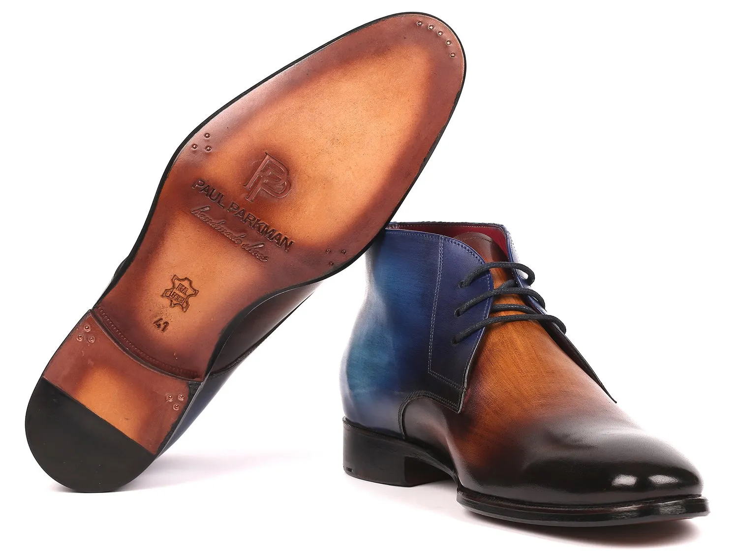 Paul Parkman Men's Calfskin Chukka Boots in Brown & Blue