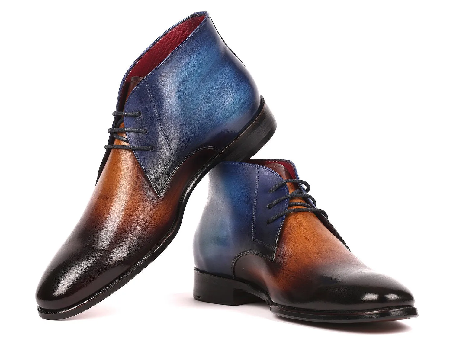 Paul Parkman Men's Calfskin Chukka Boots in Brown & Blue