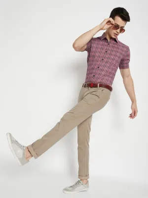 Peach Checked Slim Fit shirt
