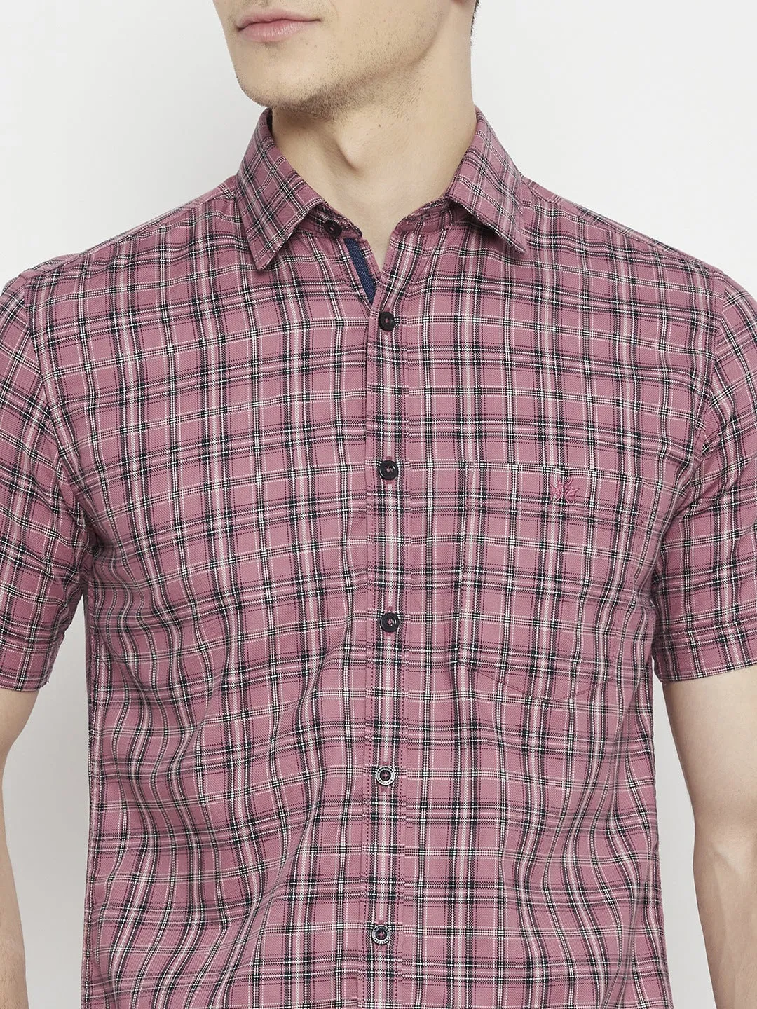 Peach Checked Slim Fit shirt