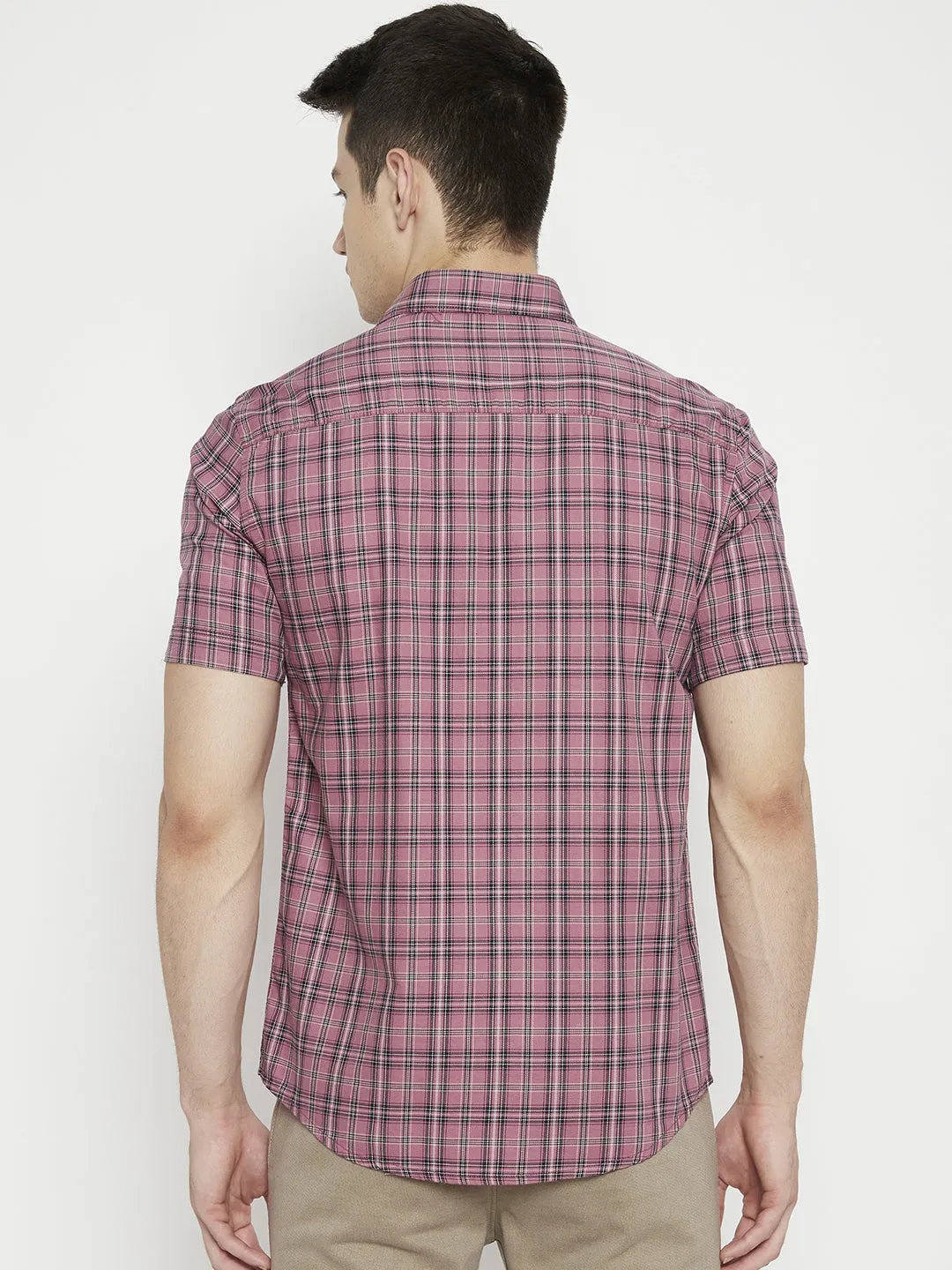 Peach Checked Slim Fit shirt