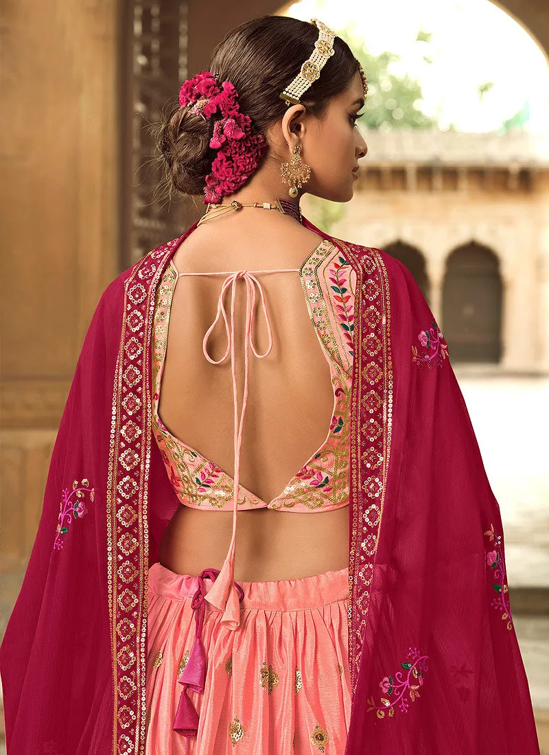 Peach Shaded Heavy Embroidered Stylish Lehenga Choli
